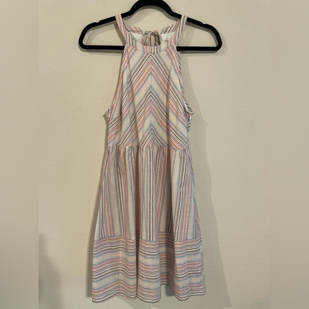 Andree By Unit Women’s Halter Dress Small Pink Striped Cotton Blend Fit & Flare